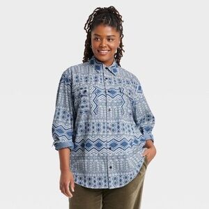 Houston White Adult Long Sleeve African Woven Button-Down Shirt - Blue Size S